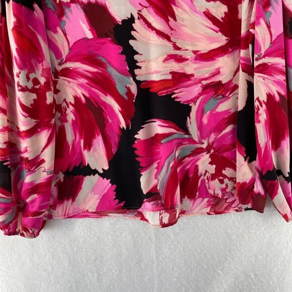 Halogen Blouse Womens 1 XL Pink Red Black Floral Long Sleeve V-Neck Pullover - Picture 8 of 11